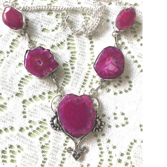 925 Pink Solar Quartz Agate Necklace 21" - Picture 2 of 4